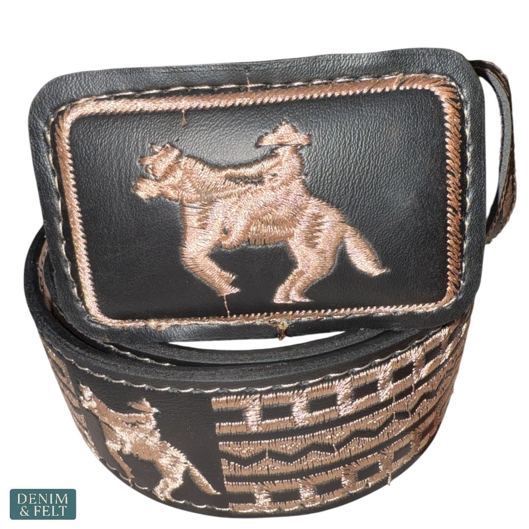 New Cinturones Moreno Black Embroidered Leather Horse Belt Western Equestrian